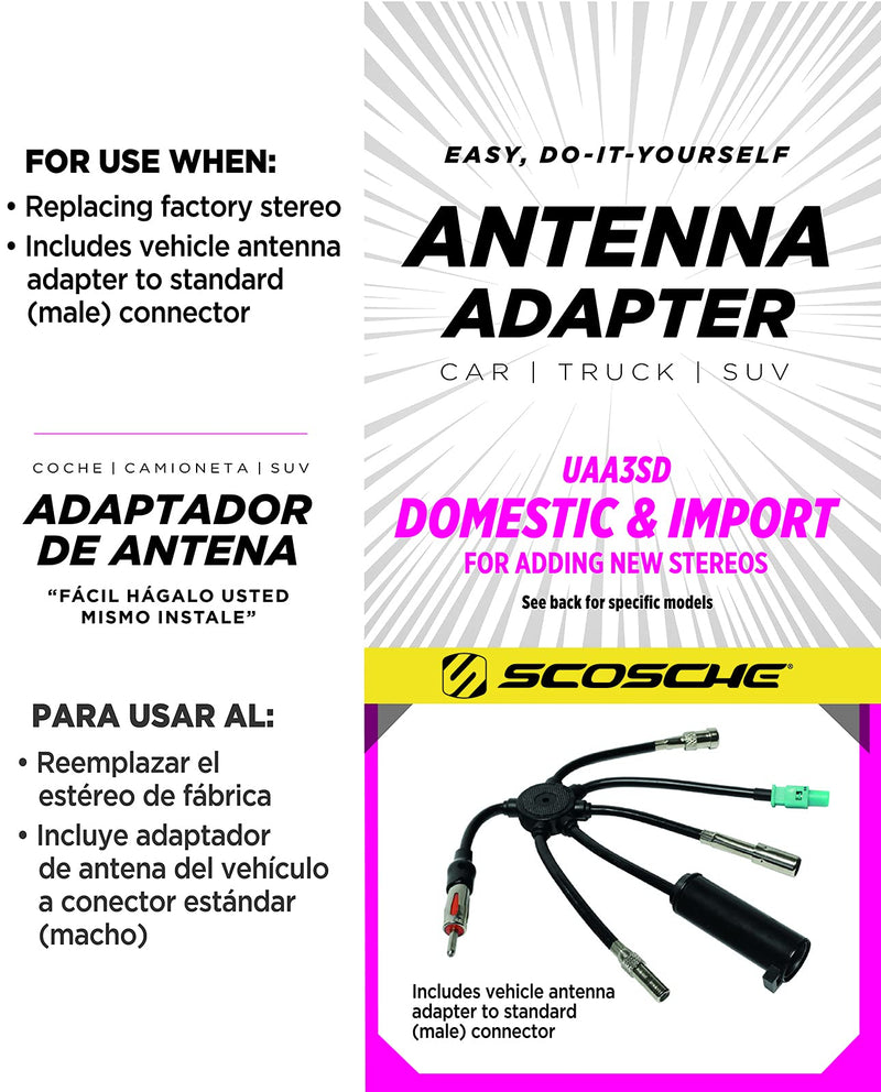 SCOSCHE Multi-Vehicle All-In-One Antenna Adapter UAA3 Standard Packaging