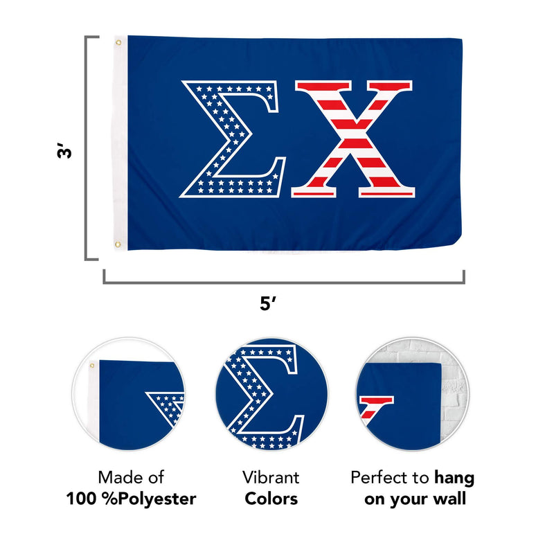 Sigma Chi USA Letter Fraternity Flag Greek Banner Large 3 feet x 5 feet Sign Decor Sig Chi (Flag - USA)
