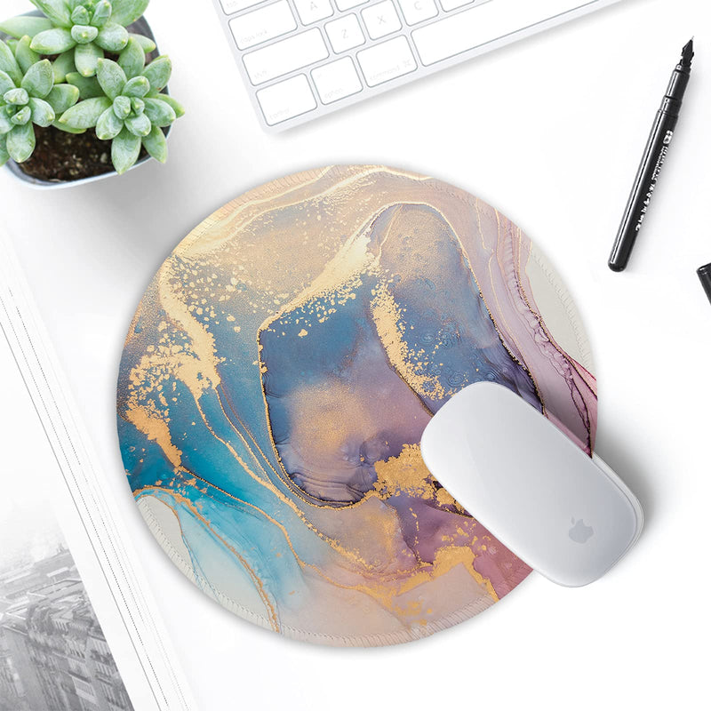 ITNRSIIET [20% Larger] Mouse Pad with Stitched Edge Premium-Textured Mouse Mat Waterproof Non-Slip Rubber Base Round Mousepad for Laptop PC Office 8.7Ã—8.7Ã—0.12 inches, Abstract Marble Texture