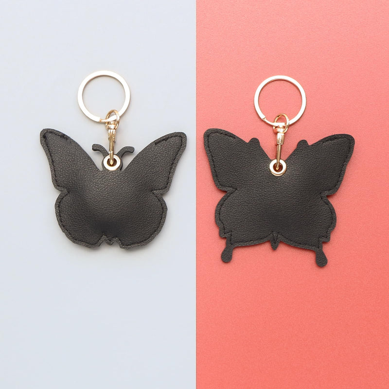 XEEWEN 2 Pack Cute Butterfly Airtag Leather Keychain Holder, Kawaii Pink Blue Key Ring Hidden Case Cover for Apple AirTag