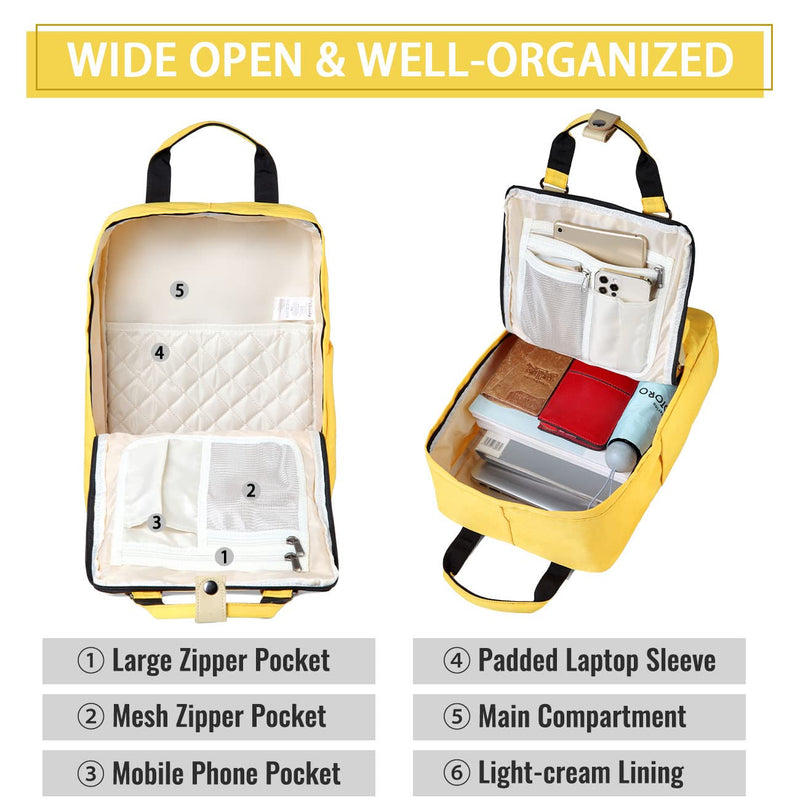 Laptop Backpack for Women,VASCHY 15.6 Inch Water Resistant College School Backpack Bookbag Casual Daypack for Teacher/Teen Girls/Business/Travel Yellow