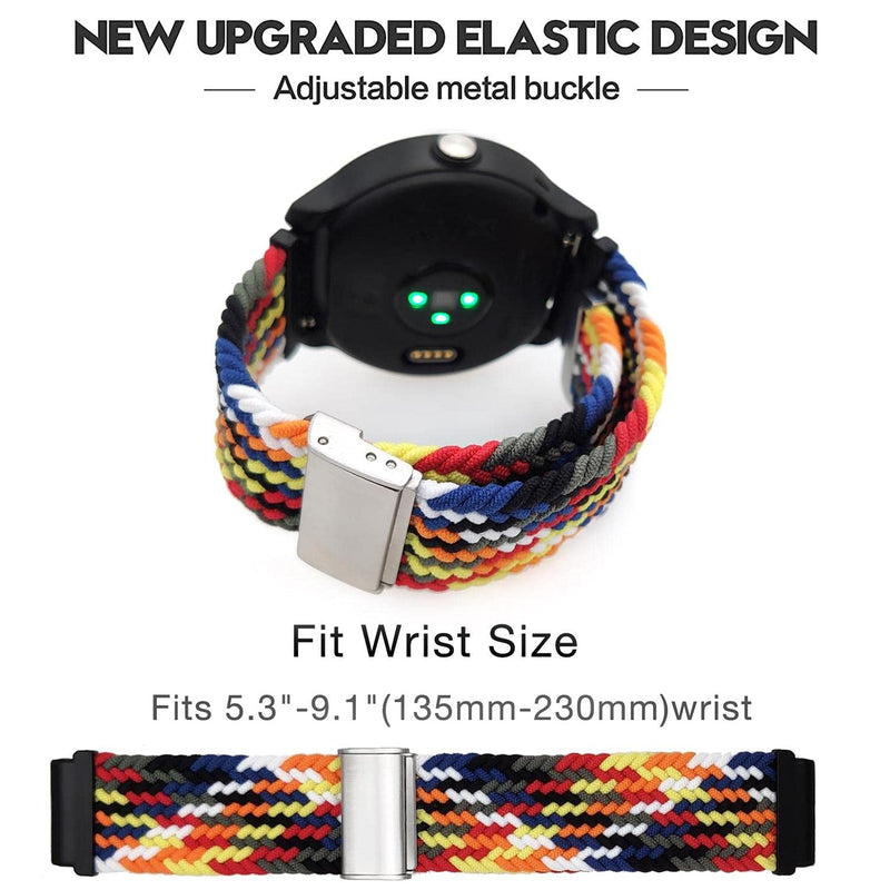 Abanen for Garmin Venu Sq / Vivoactive 3 Braided Loop Watch Bands, 20mm Elastic Soft Stretchy Nylon Wristband Strap with Adjustable Clasp for Garmin Venu/Vivomove 3,Approach S40 Multicolor