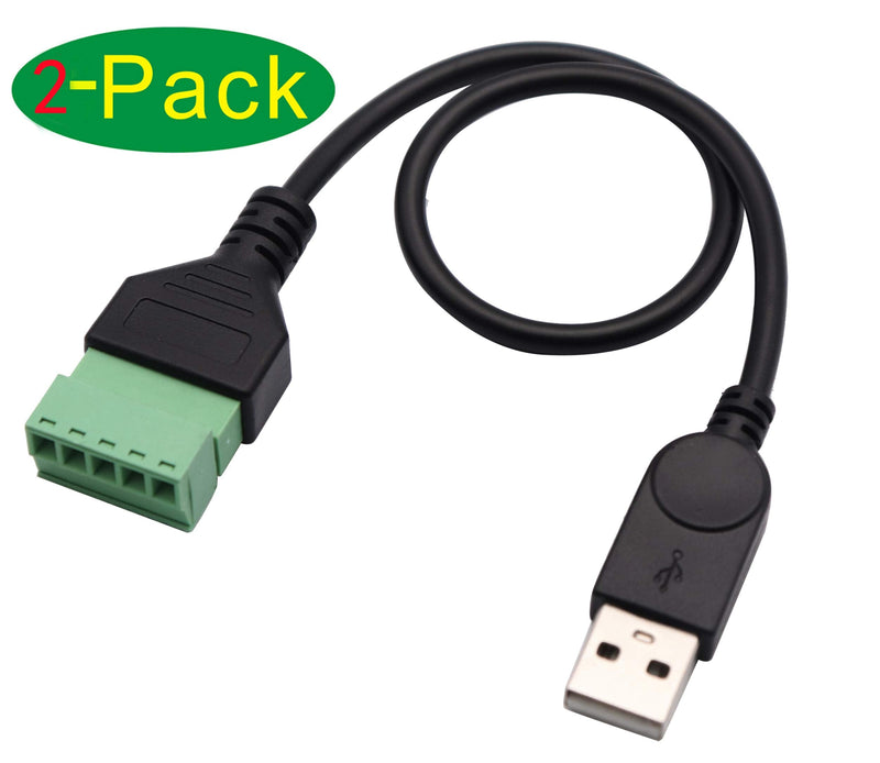 zdyCGTime USB 2.0 A Screw Terminal Block Connector Cable USB 2.0 A Male Plug to 5 Pin/Way Female Bolt Screw with Shield terminals Pluggable Type Adapter Connector Converter Cable（30CM/2Packs)(Male)
