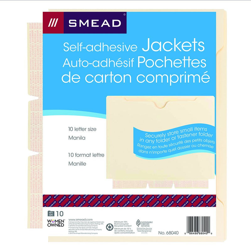 Smead Self-Adhesive File Jacket, Letter Size, Manila, 10 Per Pack (68040)