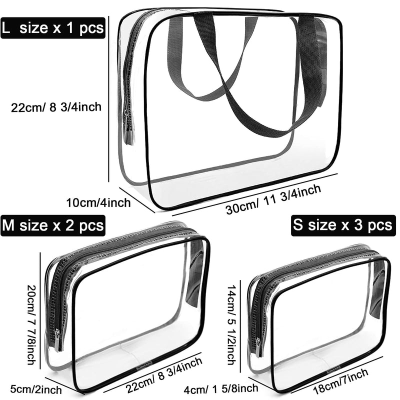 Clear Makeup Bags, APREUTY TSA Approved 6 Pcs Cosmetic Makeup Bags Set Clear PVC with Zipper Handle Portable Travel Luggage Pouch Airport Airline Vacation Organization (Clear)
