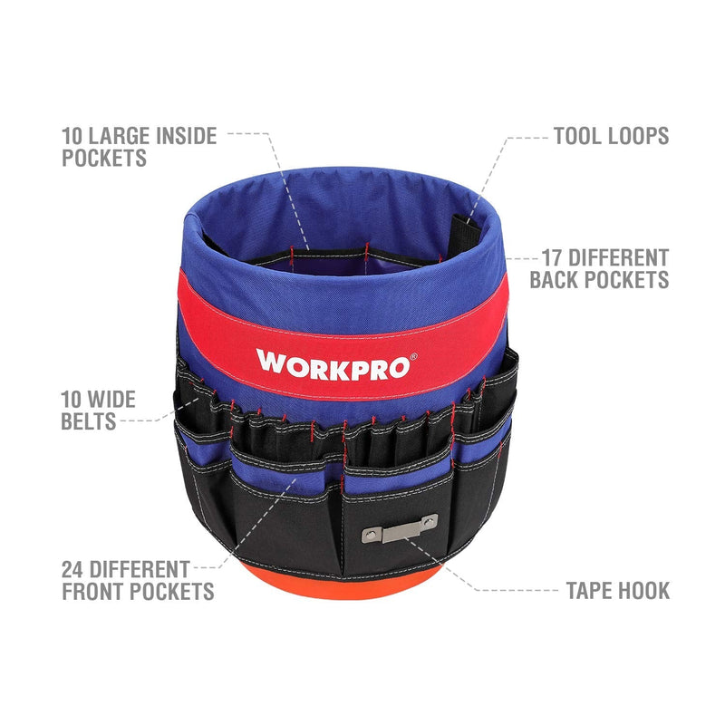 WORKPRO Bucket Tool Organizer with 51 Pockets Fits to 3.5-5 Gallon Bucket (Tools Excluded)