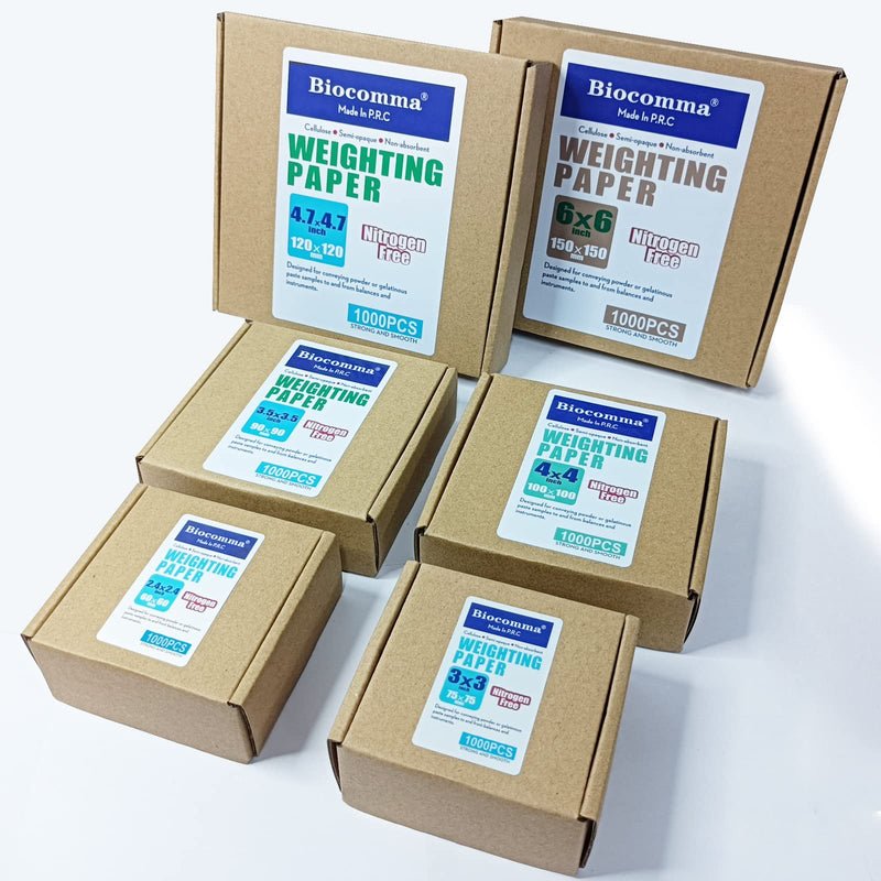 Biocomma 4x4 inches Cellulose Weighing Paper Sheet, Nitrogen Free,Non-Absorbing, High-Gloss (1000Pcs) 4X4" 1000