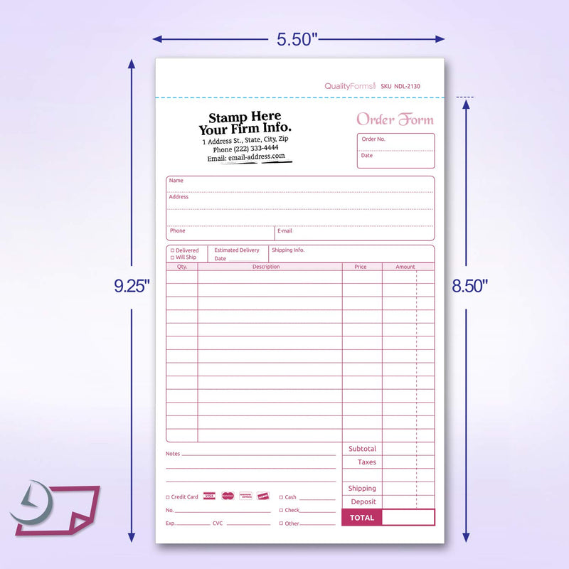 NCR Carbonless Order Forms, Bound Wraparound Cover, 50 Sets per Book. (5-1/2 x 8-1/2" - 2 Part) 5-1/2 x 8-1/2" - 2 Part