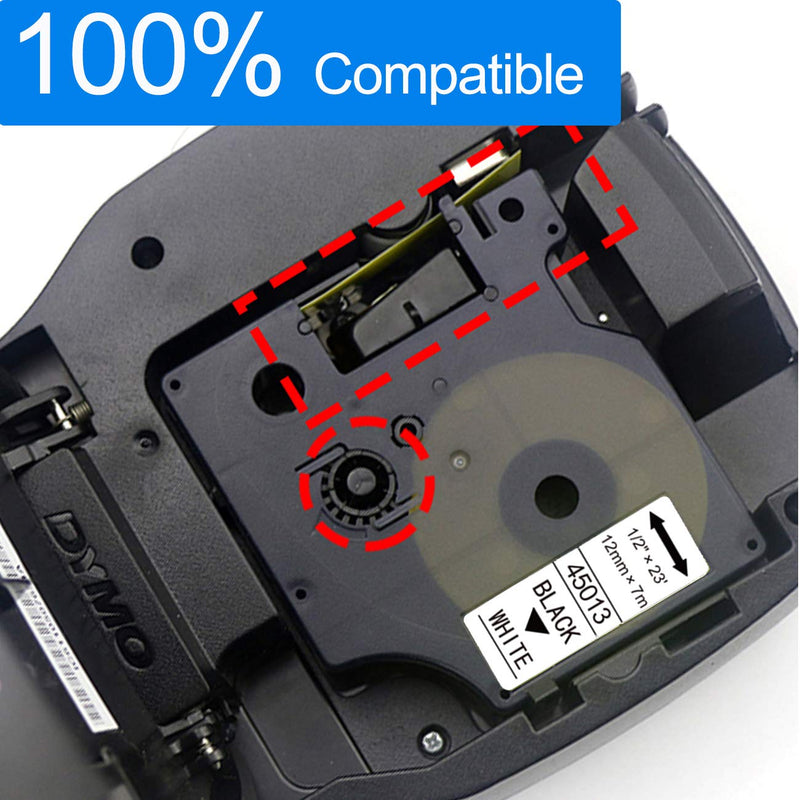 Compatible with D1 Labels Rplacement fo DYMO 45013 ½” (12mm) Black on White Label Tape for LabelManager 150 160 280,COLORPOP LabelManager, COLORPOP and LabelWriter Duo Label Makers,6 Pack 6
