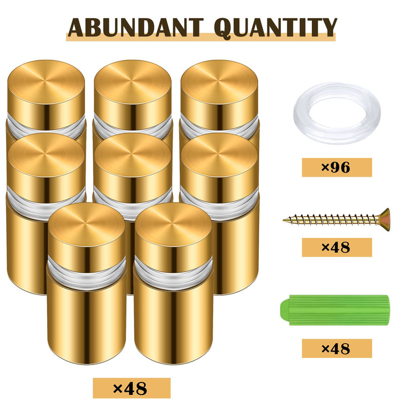 Stainless Steel Standoff Bolt Screw Advertising Standoff Mount Metal Standoff Acrylic Sign Standoff Quartet Whiteboard Mounting Hardware Gold Motherboard Standoff and Screw 0.47 x 0.79 Inch (48 Sets) 48