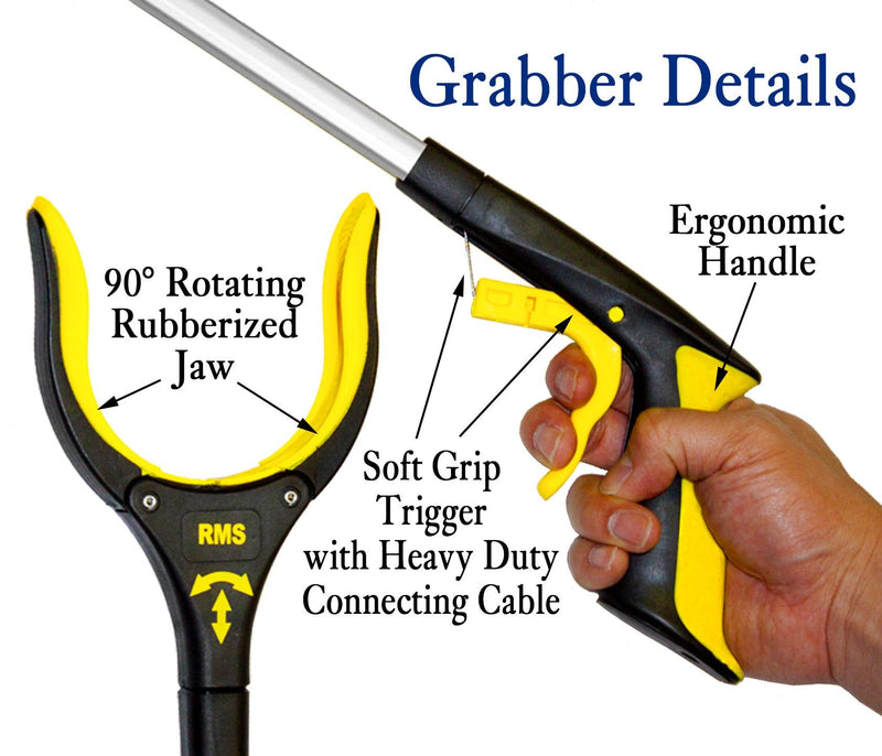 2-Pack 32 Inch Extra Long Grabber Reacher with Rotating Jaw - Mobility Aid Reaching Assist Tool (Yellow) Yellow