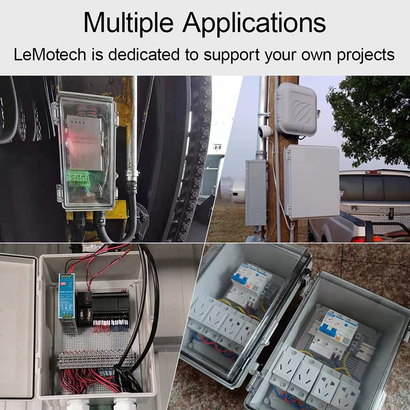 LeMotech ABS Junction Box Hinged Cover Stainless Steel Latch IP67 Waterproof Plastic Universal Enclosure with Mounting Plate and Wall Bracket for Electrical Project 5.9x5.9x3.5 inch (150x150x90mm) 5.9"x5.9"x3.5"