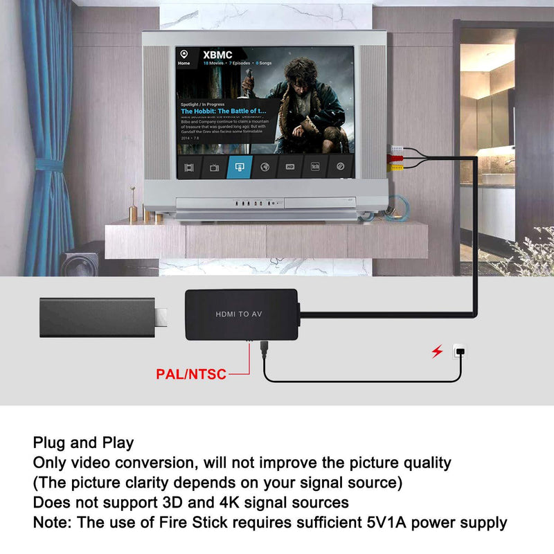 HDMI to RCA Converter Dingsun HDMI to AV Adapter HDMI to Older TV Adapter Compatible for Apple TV, Xiaomi Mi Box, Android TV Box, Roku, Fire Stick, DVD, Blu-ray Player ect. Supports PAL/ NTSC HDMI to RCA converter
