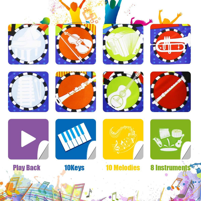 RenFox Kids Musical Mats, Music Piano Keyboard Dance Floor Mat Carpet Animal Blanket Touch Playmat Early Education Toys for Baby Girls Boys(43.3x14.2in)