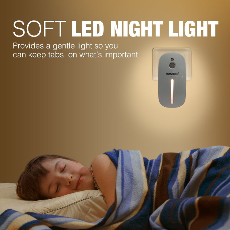 SENSKY Plug in Night Light 2 Levels Brightness Adjustable Soft Warm White Nightlight Lamps for Bathroom, Kitchen, Hallway, Stairs, Garages, 2-Pack (with Front Light and Back Light )