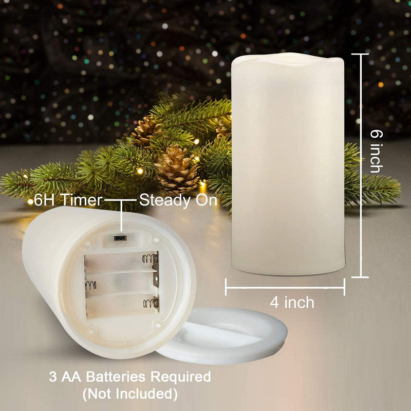 Homemory 6" x 4" Waterproof Outdoor Flameless Candles - Battery Operated Flickering LED Pillar Candles for Indoor Outdoor Lanterns, Long Lasting, Large, Set of 2 4"x 6"