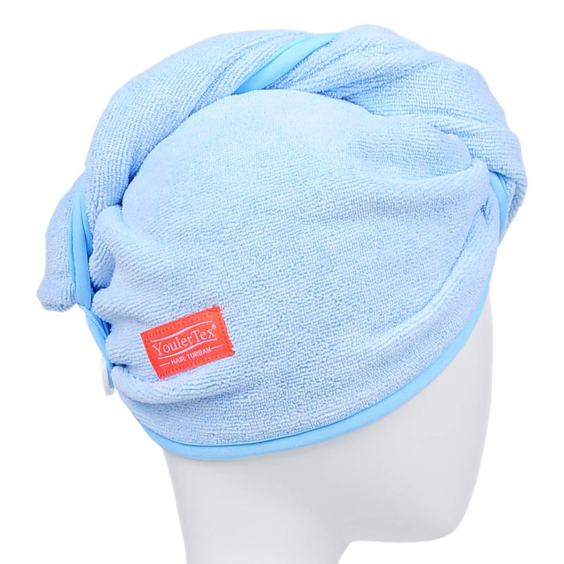 YoulerTex Microfiber Hair Towel Wrap for Women, 2 Pack 10 inch X 26 inch, Super Absorbent Quick Dry Hair Turban for Drying Curly, Long & Thick Hair (Blue) … Blue