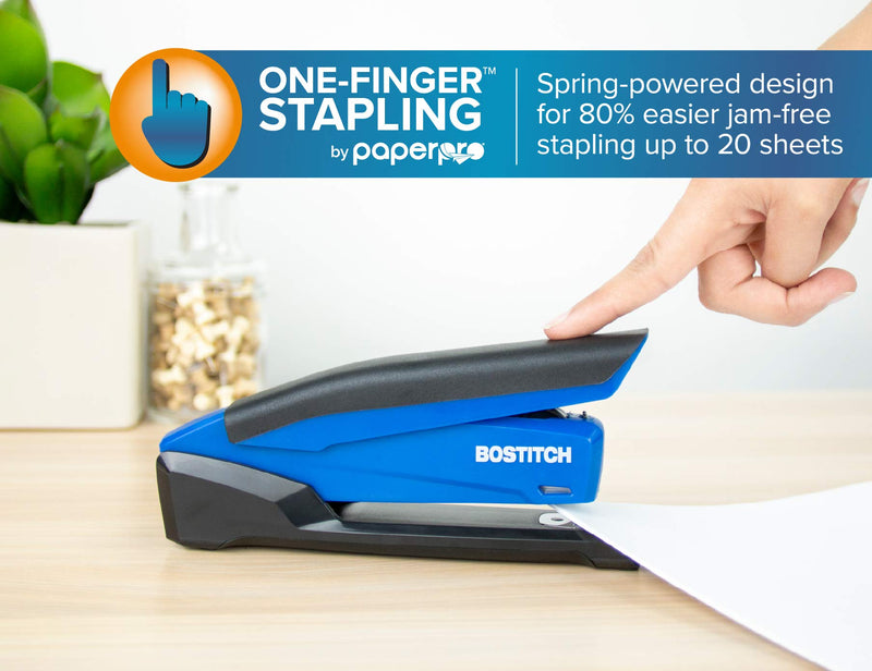 Bostitch Office InPower Spring-Powered Desktop Stapler, Blue (1122) Plastic-Full Strip