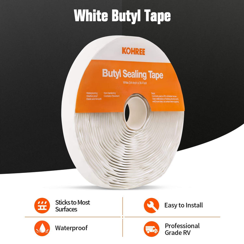 Kohree Butyl Seal Tape RV Putty Rubber Sealant Tape White, Bundle with RV Sealant Tape, 4 Inch x 50 Foot RV White Roof Seal Tape UV & Weatherproof Sealant Roofing Tape