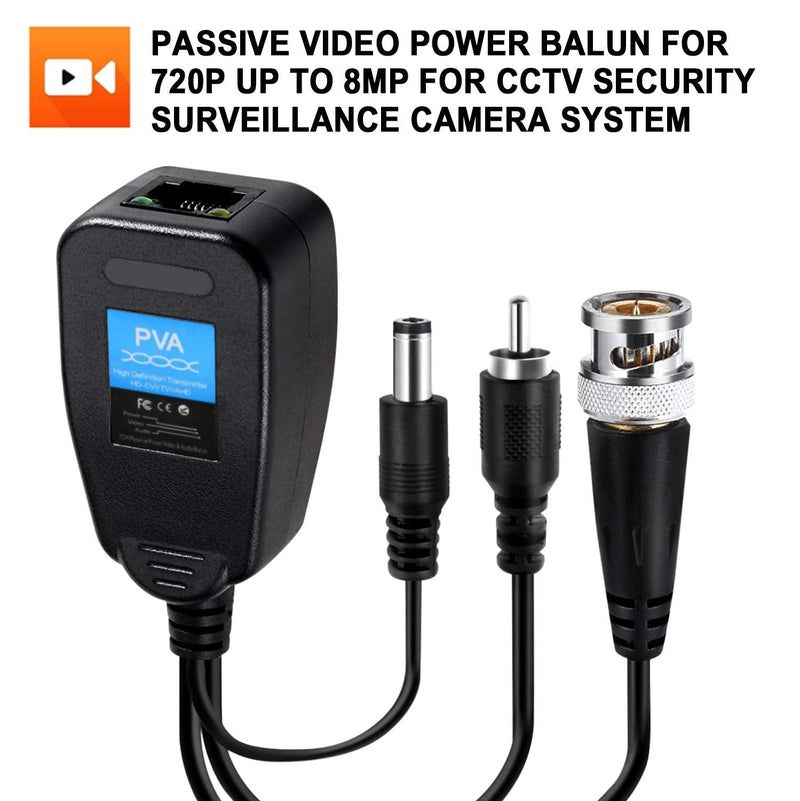 Passive Video Balun Connector 3 Pairs Passive Video Power Balun Audio 960P/1080P/2MP BNC to RJ45 Network Transceiver Cat5e/Cat6 Adapter AHD/TVI/CVI/CVBS for Full HD Surveillance Camera System Balun83