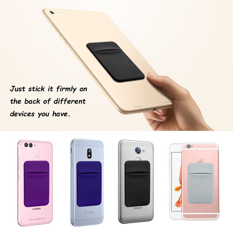 Costyle Slim Credit Card Holder for Back of Phone Cell Phone Stick On Wallet Gray, Purple, Royal Blue, Black