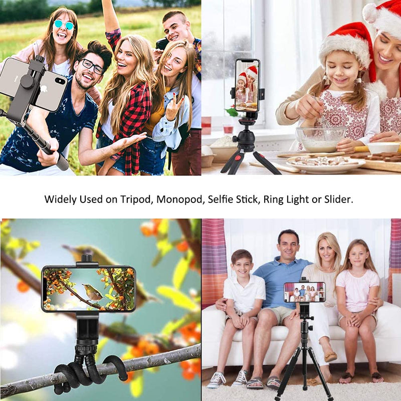 Cell Phone Tripod Mount Adapter (2 Pack), Universal Phone Holder Adjustable Clamp, 360 Degree Rotatable Bracket 1/4" Screw Clip for iPhone, Samsumg, Selfie Stick, Monopod