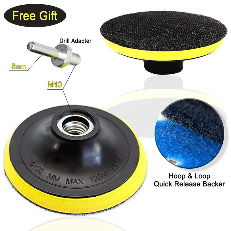 ADVcer Wet Diamond Polishing Pads Set, 4" 10 Pads 50 to 3000 Grit with Hook and Loop Backing Holder Disc - Ideal Buffing Kit for Granite Concrete Marble Stone Countertop Tile Floor Grinder or Polisher