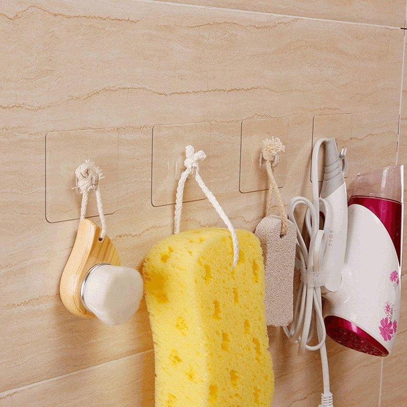 Ninth Five Wall Hooks(13.2lb), Self Adhesive Hooks, Clear Plastic Reusable Heavy Duty Hook for Kitchen Bathroom Office, No Trace No Scratch Waterproof and Oilproof (12 Pack) plastic 12pack