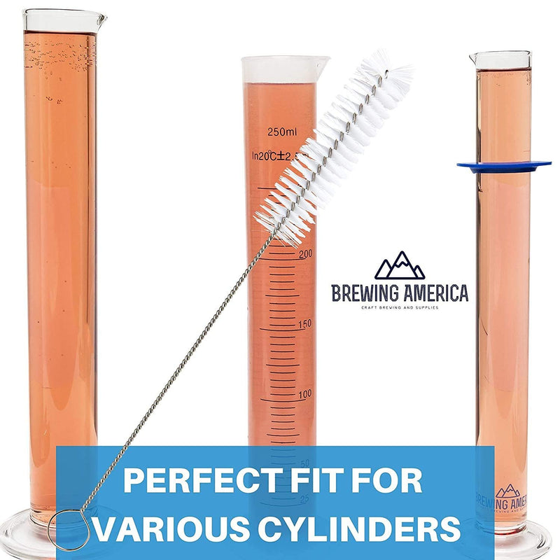 Cylinder Tube Brush with Fan End for Tip Cleaning, Nylon with Long Handle, Wire Loop End, 13" Long for Deep Reach
