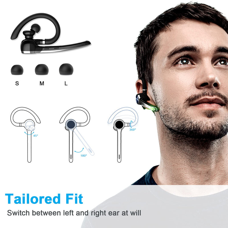 HEIBAS Bluetooth Headset, Wireless Bluetooth Earpiece with 500mAh Charging Case 72 Hours Talking Time Built-in Microphone for iOS Android Cell Phone, V5.1 Hand-Free Headphones for Trucker, Office