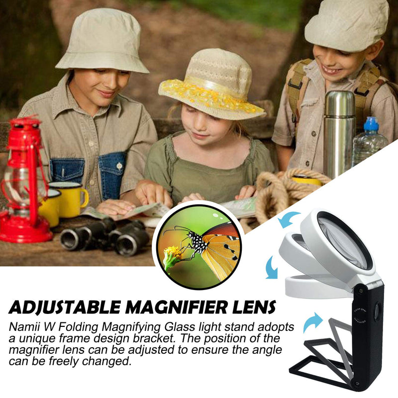 Magnifying Glass with Light and Stand Hands Free, LED Lighted Magnifier Adjustable Folding, Illuminated Magnifying Glass Portable for Reading, Exploring, Hobbies & Crafts 6X 25X