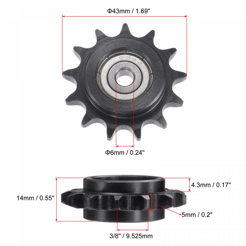 uxcell #35 Chain Idler Sprocket, 6mm Bore 3/8" Pitch 13 Tooth Tensioner, Black Oxide Finish C45 Carbon Steel with Insert Single Bearing for ISO 06B Chains