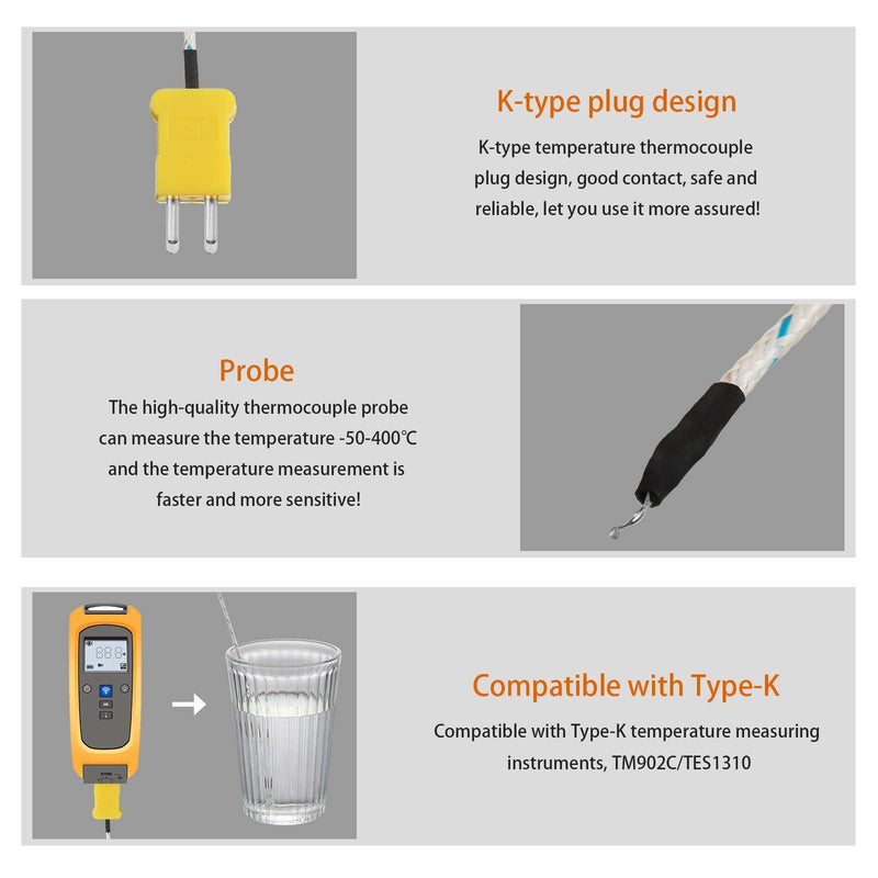 3 Meters K Type Mini-Connector Thermocouple Temperature Probe Sensor Temperature Sensing Line K Type Thermocouple Wire Measure Range -50 to 400 Celsius, Compatible with TM902C/ TES1310 (15 Pieces)