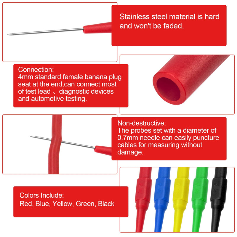 OIIKI 10 PCS 0.7mm Test Probe Pins, Non-Destructive Insulation Piercing Needle Testers, Stainless Steel Multimeter Probes for Banana Socket Plug, Car Test, Automotive Repairing Style 1-10PCS