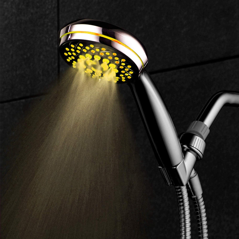 HotelSpa SpectrumTM Ultra-Luxury 7-setting / 7-color LED Handheld Shower-Head with Chrome Face. 7 colors of LED Lights change automatically every few seconds.
