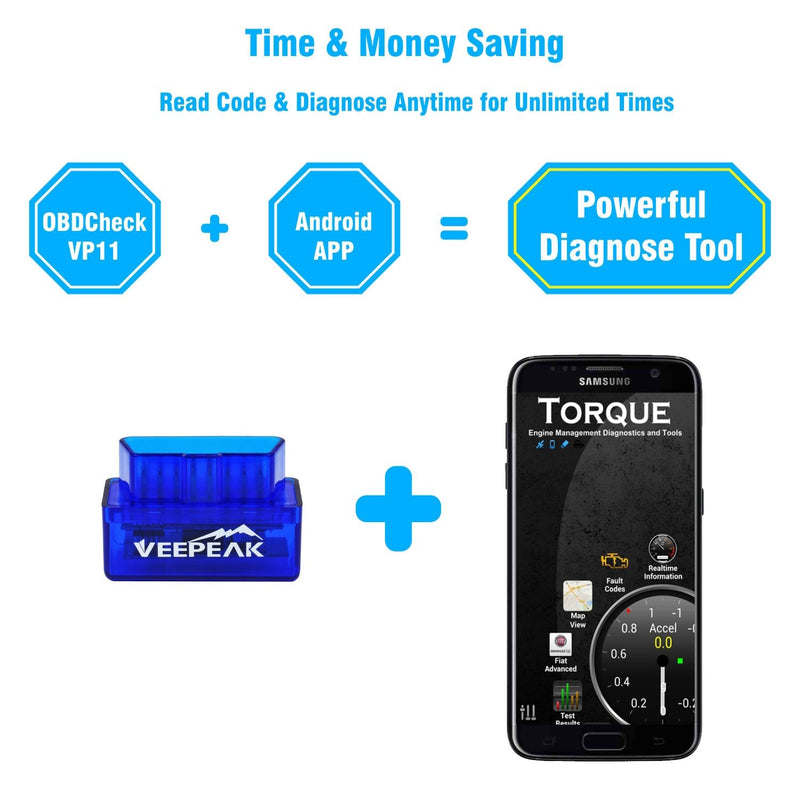 Veepeak Mini Bluetooth OBD2 Scanner for Android, Car OBD II Diagnostic Scan Tool Check Engine Light Code Reader, Supports Torque Pro, OBD Fusion, DashCommand, Car Scanner App