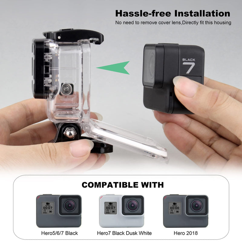 GEPULY Waterproof Housing Case with Diving Filters for GoPro Hero 5 6 7 Black Hero (2018) Cameras - 45M Underwater Diving Housing Shell with Red/Light Red/Magenta / x5 Close-up Filters Waterproof Case with 4 Filters for Hero 5/6/7 Black