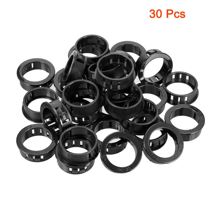 uxcell 30pcs 30mm Mounted Dia Cable Hose Snap Bushing Grommet Protector Black