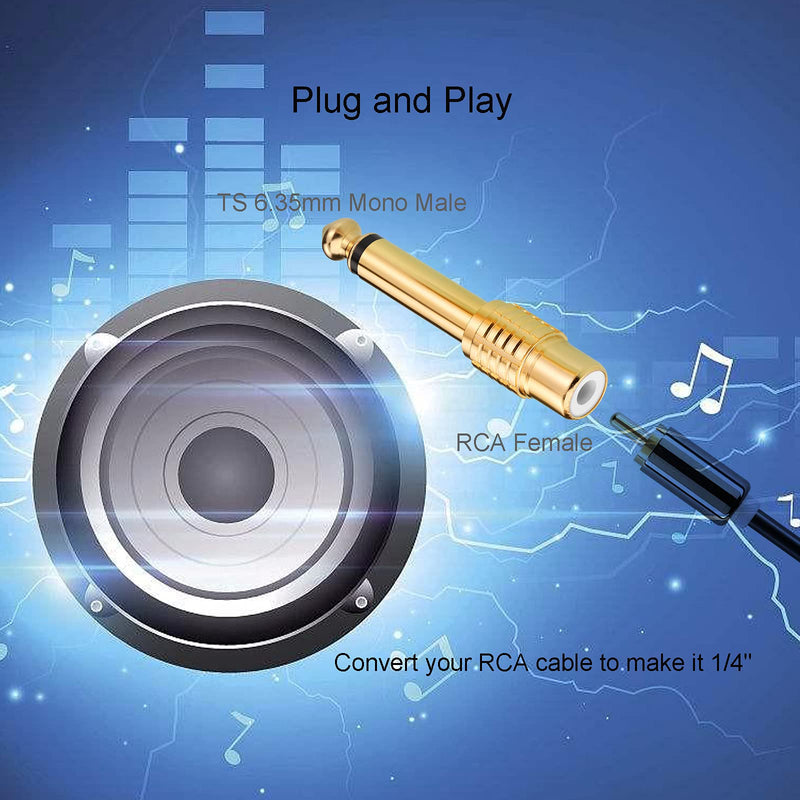 RCA to 1/4, Borsuer 2Pcs RCA to 1/4" Adapter RCA Female to 6.35mm 1/4 inch Male Mono TS Audio Adaptors Gold Plated Copper