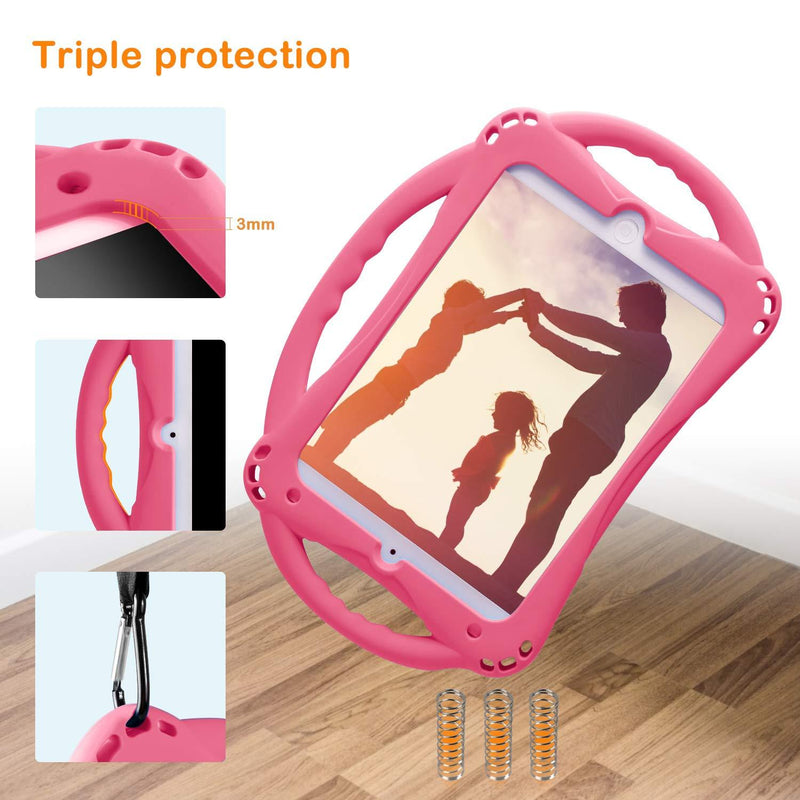 TopEsct Kids Case for iPad Mini 5 4 3 2 1,Silicone Childproof for All Kinds of iPad Mini, Built-in Handle Stand, Comes with a Strap. (Pink) Pink