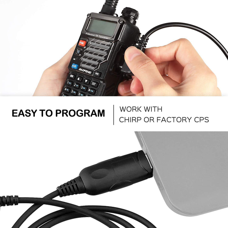 Radioddity RD-201 Programming Cable Compatible with BaoFeng UV-5R BF888S BF-F8HP UV-5RX3 Kenwood Radioddity TYT Two Way Radio, Support Win10 Win7