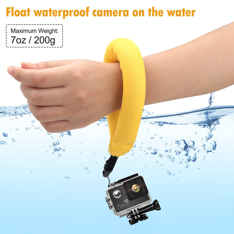 4 Pack Waterproof Camera Floats, AngleKai Yellow Floating Camera Strap, Portable Waterproof Camera Float Strap for Underwater Camera Floating Wrist Strap