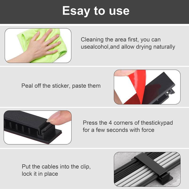 Cable Management Clips, 20Pcs Cable Organizers Wire Clips Cord Holder for TV PC Ethernet Cable Under Desk Home Office (Black) Black