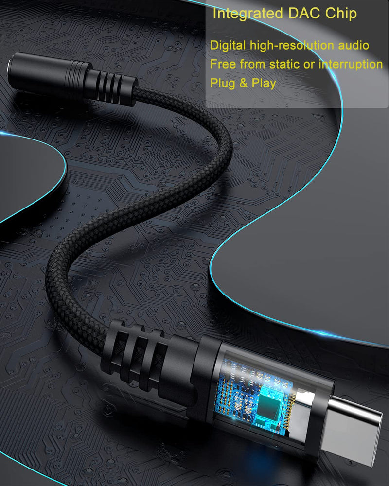 Type C to Aux Adapter, DUKABEL USB-C to Audio Jack with Upgraded DAC Chip for Samsung Galaxy S22 S21 S20 Ultra S20+ Note 20 Google Pixel 6 Pro/5/4/3/2 OnePlus 7T and More