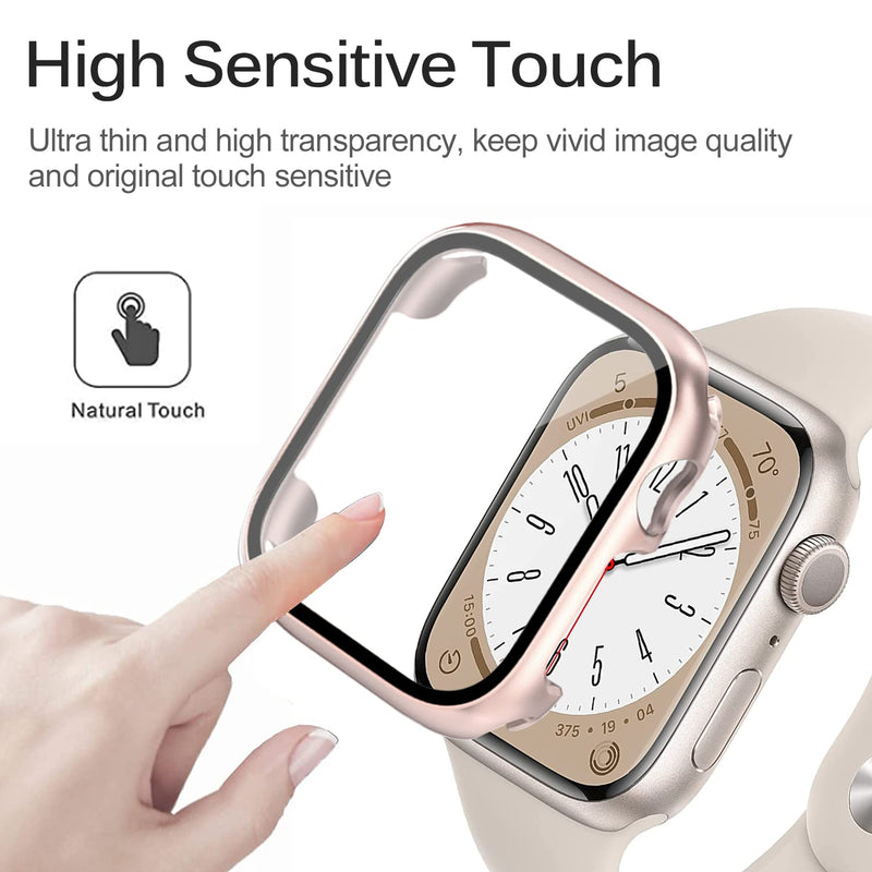 Miimall Compatible Apple Watch Series 8 41mm Case with Screen Protector Anti-Scratch Shockproof Hard PC and Tempered Glass Film Bumper Case for Apple Watch 41mm Series 7 & 8 (Rose Gold) Rose Gold For Apple Watch 7/8 41mm