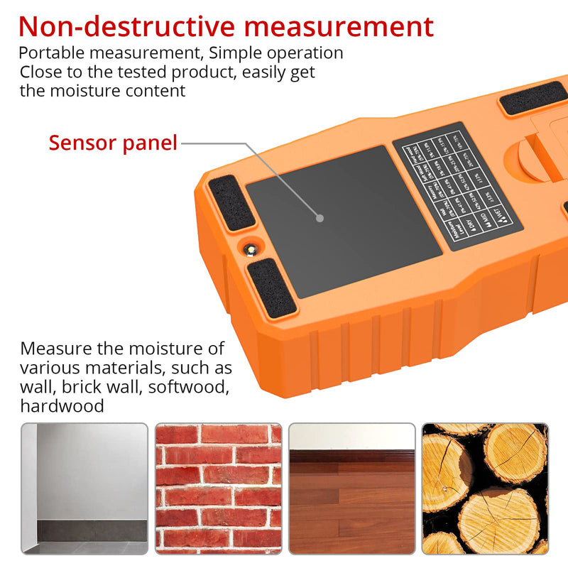 Pinless Wood Moisture Meter, Non-Destructive Moisture Detector for Wood Wallboard Masonry; Mold Moisture Tester Detect up to 3/4 Inch Below Surface, Visual/Audible Alarm, with Storage Case