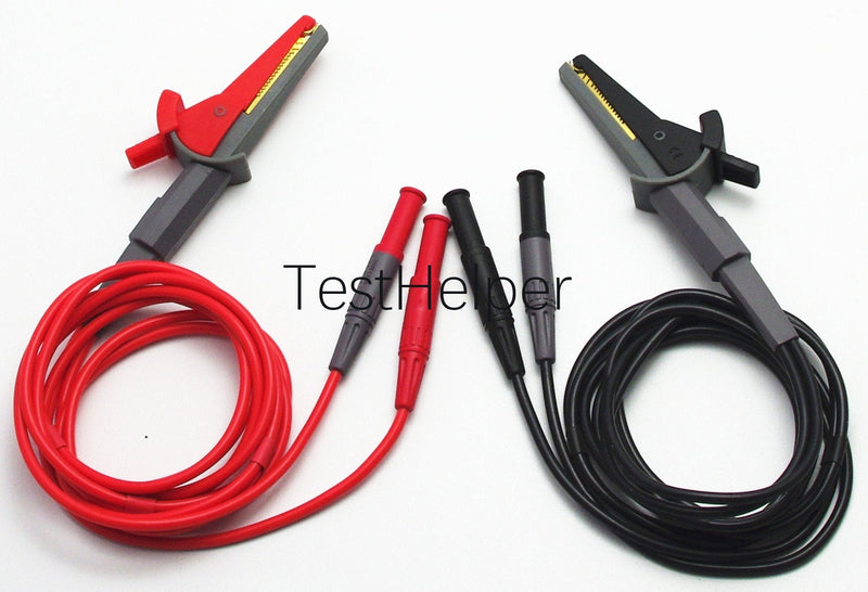 TestHelper TL200 LCR Meter Tester 4 Four Wire Silicone Test Leads Lead Terminal Kelvin Clip Alligator with 4mm Banana Plug