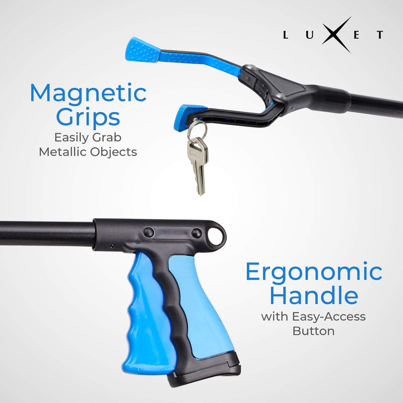 Grabber Reacher Tool - 26" Steel Portable Pick Up Stick - Strong Grip Magnetic Tip for Store Shelves Lightweight Garbage Litter Trash Picker Claw Grabber Tool for Elderly - by Luxet (Blue) Blue