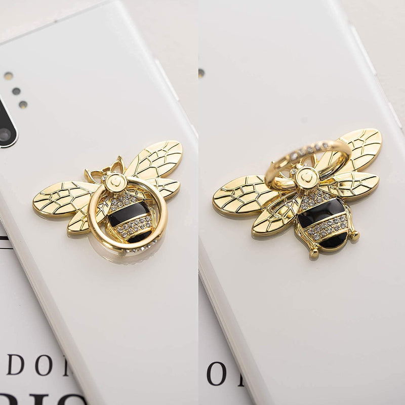 Bee Cell Phone Ring Holder with Crystal Stone, Allengel 360 Rotation Glitter Phone Ring Grip for Girls Women, Compatible with iPhone, Samsung Galaxy and Most Android Phone (Gold and Black) gold02