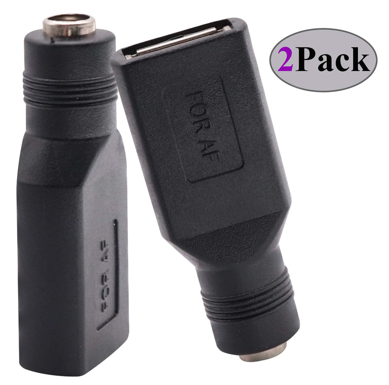 AAOTOKK USB 2.0 A Female to DC 5.5x2.1mm DC Connector Charge Barrel Jack Power Adapter USB 5V Connector, (Max 2.5 Ampere Power Adapter) for DC or USB Charging Device (2Pack-USB A) USB A